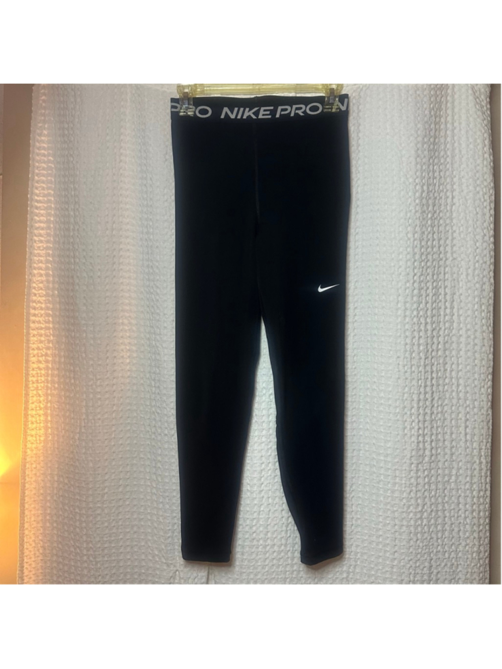 Women's Nike Pro Small Black Leggings with White Logo